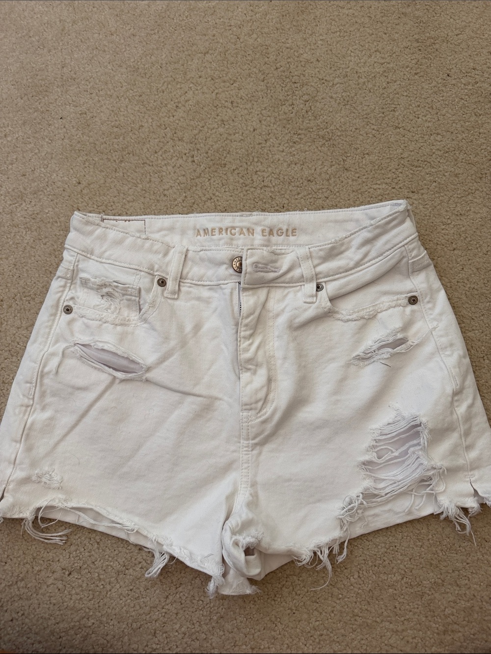 American Eagle Outfitters White Distressed High-Rise Jean Shorts